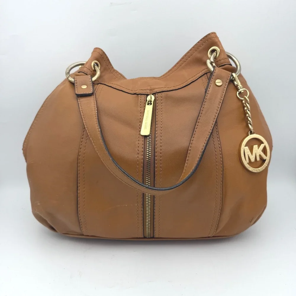 Michael Kors‎ Moxley Shoulder Bag Brown Leather Gold Hardware Hobo